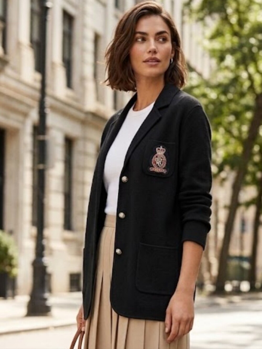 Ralph Lauren Embroidered Crest‎ Logo Black Button Up Cardigan Size Large